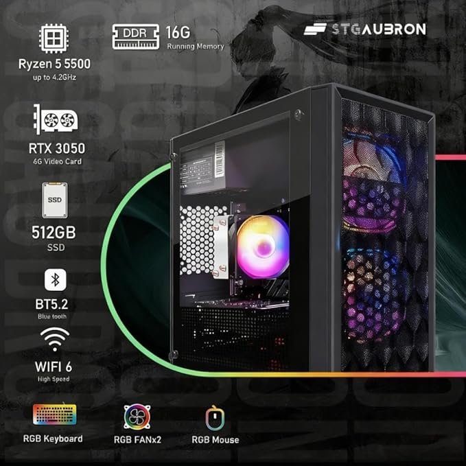 STGAubron Gaming PC Computer Desktop, AMD Ryzen 5 5500 - Image 3